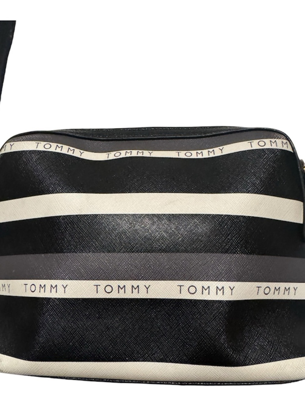 Tommy Hilfiger Black and Cream Striped Belt Bag - Picture 2 of 3
